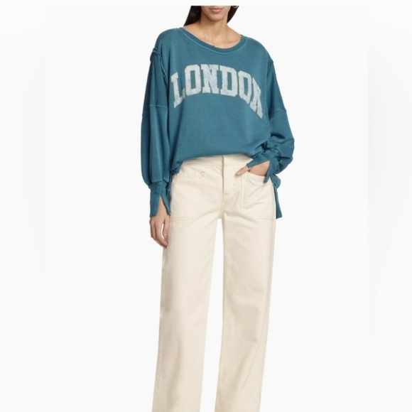 FREE PEOPLE Camden LONDON Denim Blue Sweatshirt We The Free New S Small - Picture 3 of 10